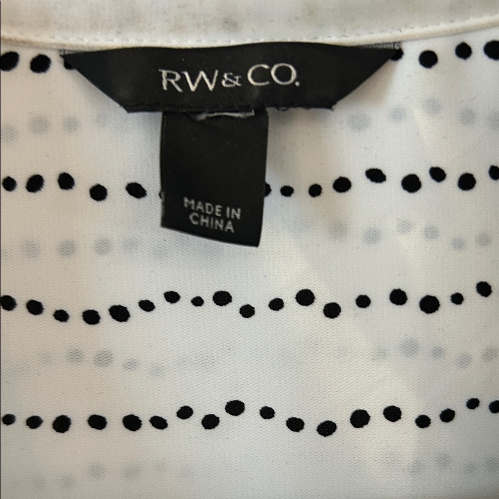 RW&CO. White Button-Up Blouse with Black Dot Stripe - Picture 2 of 5